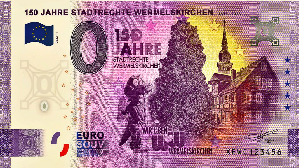 0-Euro-Souvenirschein zu 150 Jahren Stadtrechte Wermelskirchen