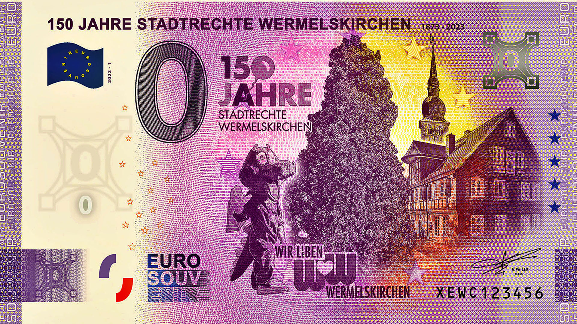 0-Euro-Souvenirschein zu 150 Jahren Stadtrechte Wermelskirchen