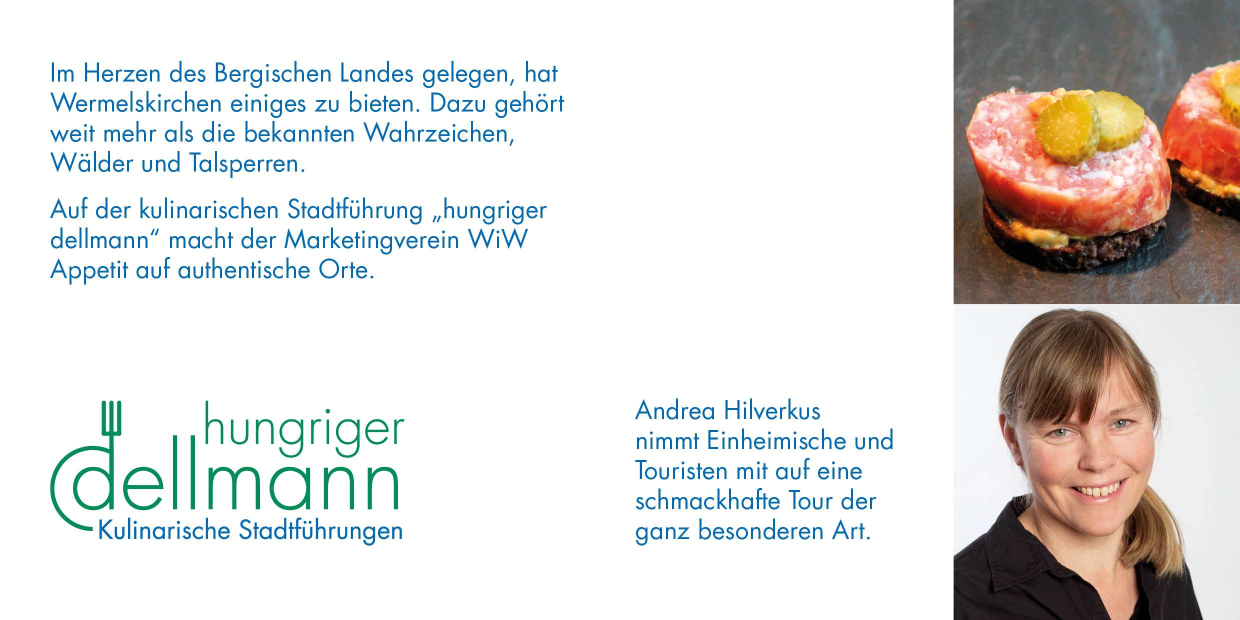 Flyer-Innenseite Hungriger Dellmann mit Foto der Stadtführerin